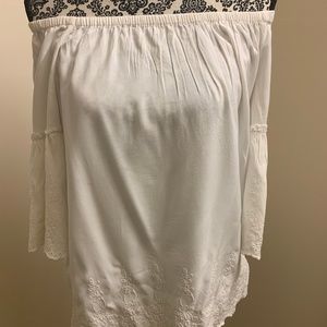 LOFT Cream Eyelet Off the Shoulder Top